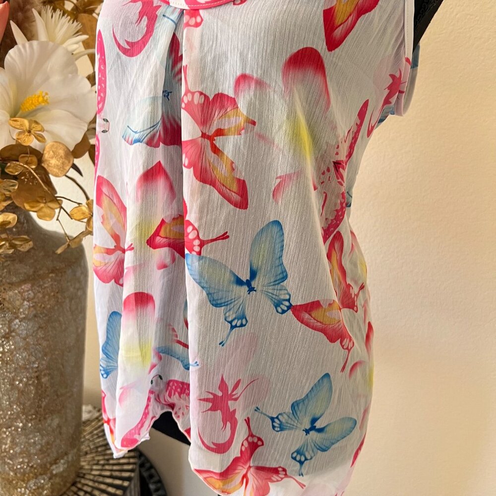 Y2K Fairycore Sheer Butterfly Asymmetrical Cami Top Pink & Blue L - Picture 2 of 7